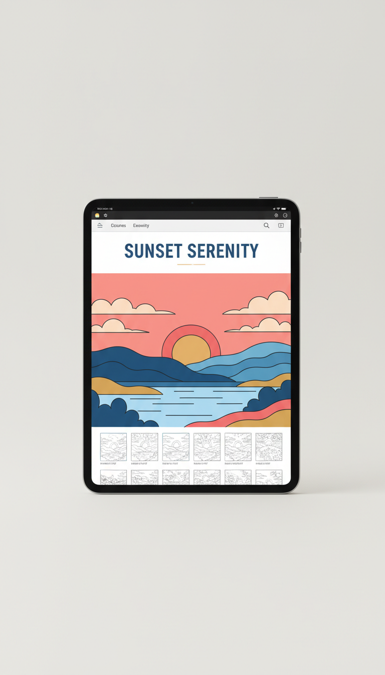 Sunset Serenity lakeside coloring ebook